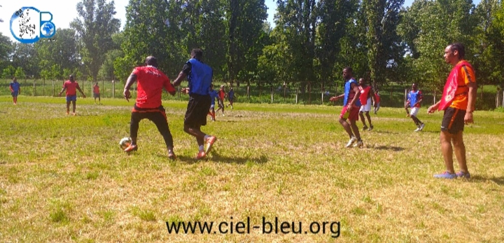 Informal football match among Cameroonian community members in Kyiv